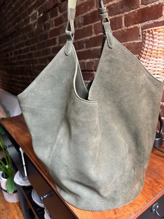 Khaite medium lotus bag - green suede - Picture 3 of 7